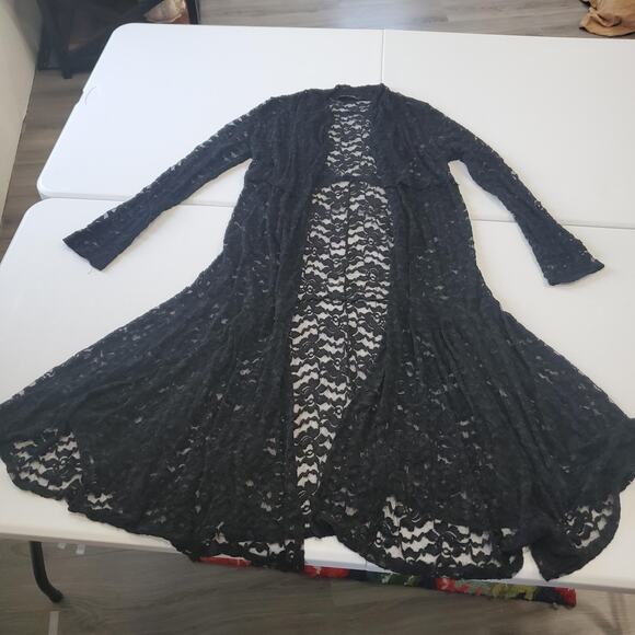 Y2k Whimsigoth Goth Witch Cardigan Womens Medium Black Lace Duster Sheer Open - Picture 1 of 7